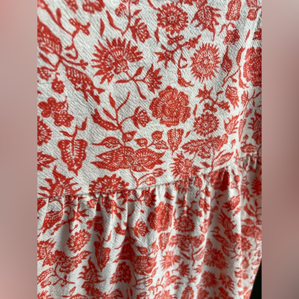 5T 100% Cotton Floral Dress Coral & Cream Ruffle Strap + Tiered Hem Cat & Jack - Picture 3 of 5